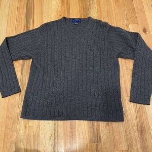 Charter Club 100% Cashmere Gray Ribbed V-Neck Sweater